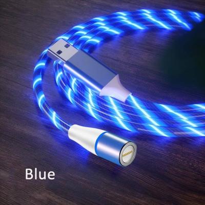 China New Led Luminous Mobile Phone Cable Phone Charging Accessories Cable 3 In 1 Micro USB C USB IOS Charger Flowing Magnetic Cable for sale