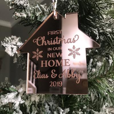 China 2021 Eco-Friendly Personalized Christmas Tree Ornaments Mirror Acrylic Christmas Ornament Laser Cut Christmas Hanging Decorations for sale