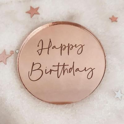 China Eco-Friendly Personalized Engraved Acrylic Cake Topper Events, Party Gold Mirror Happy Birthday Cake Disc Cupcake Toppers Gift Tag Decor for sale