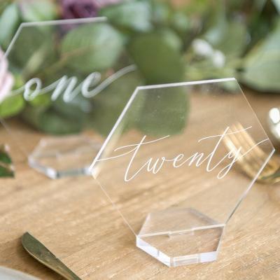 China Hot Sale Eco-friendly Hexagon Table Numbers Clear Acrylic Table Number Wedding Table Numbers Wedding Signs Wedding Decoration for sale