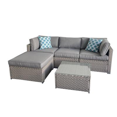 China Outdoor Weather Furniture Garden Furniture Corner Sofa Set Rattan Armchairs And Table for sale