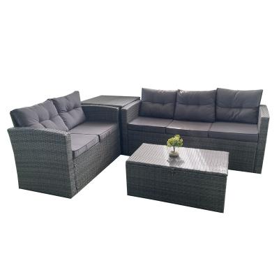 China Modern weather outdoor furniture sofa set with storage box space saving rattan corner sofa furniture garden hotel lounge 3 seater outdoor sofa set for sale