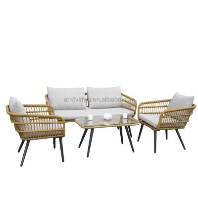 China Eco-freindly Wicker Sofa Set Outdoor Garden Sofa Set Love Style Rattan Patio Cane Wicker Lounger Corner Outdoor Backyard Kd Porch for sale