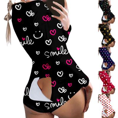 China 2022 valentines QUICK DRY Onesie With Fin Heart Printing Onesie Onesie Pajamas Sleepwear Custom Button Up Onesie With Butt Fin Women for sale