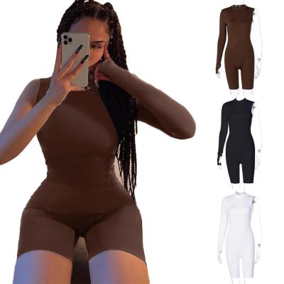 China 2022 Summer Designer One Shoulder Mid Thigh Onesie Neck Mocking Adult Overalls Slim Woman Onesie Onesie Pajamas And Jumpsuits QUICK DRY Onesie for sale