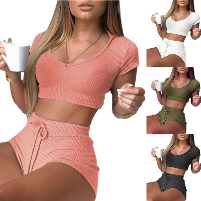 China Breathable 2022 Summer Wholesale Customize Women Solid Color Lounge Wear Set Tracksuits Casual Jogger Sets 2 Piece Short Sets for sale