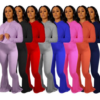 China 2022 Anti-Wrinkle Fashion Clothes For Women Solid Two Piece Set Jogging Suits Sportswear Hoodies Wholesale Women 2 Piece Rocket Pants Sets for sale