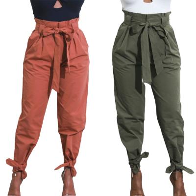 China 2022 New Anti-Wrinkle Spring Solid High Waist Casual Pants For Women Bands Loose Tunic Pants With Belt for sale