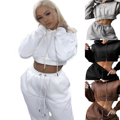 China 2022 Wholesale Custom Women Anti-pilling 2 Piece Set Oversized Long Sleeve Crop Top Single Matching Sweatpants And Hoodie Set for sale