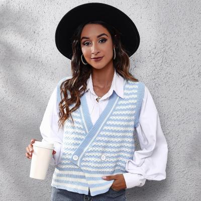 China Explosion Viable Style Striped Knitted Cardigan Sweater Vest Women Autumn And Winter for sale