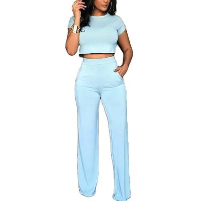 China Hot Sale QUICK DRY Women Round Neck Sky Blue Umbilical Short Sleeve Casual Suit for sale