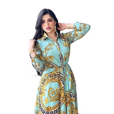 China Stylish women's new breathable high-end dress with printed long waist shirt dress autumn and winter for sale