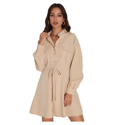 China Hot Selling Anti-wrinkle Drawstring Lapel Pocket Dress Women Soft Short Dress For Women for sale