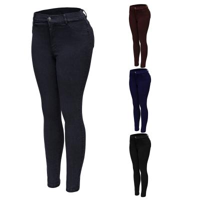 China Anti-wrinkle high elasticity jeans imitation women's tight pants high waist, buttons, zippers, washing process women's pants and pants for sale