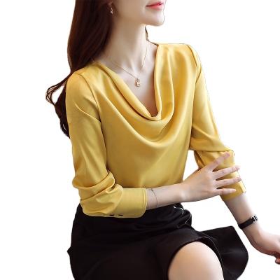 China 2021 Fashion Women's Anti-Shrink New Spring Shirt Spring Pile Shirt And Autumn Women's Satin Collar Long Sleeve Loose Chiffon Plug for sale