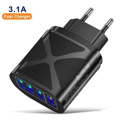 China Multifunctional UK Plug QC3.0 4 USB Portable Multiple Ports Mobile Phone Eu Mobile Phone Us Plug Power Adapter Fast Charger for sale