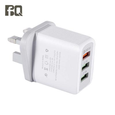 China Android 18w Mobile Phone Usb Charger 3 Ports Wholesale Multiple High Speed ​​EU UK US Plug Wall Charger 3 Pin USB Wall Charger Quickly for sale