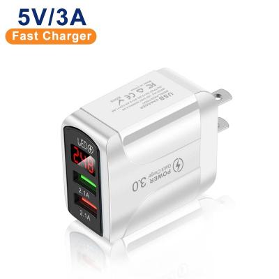 China Factory Price Portable Mobile Phone Digital Display USB Phone Charger Dual Port Adapter With Led Display for sale