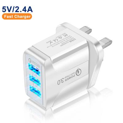 China Best Price EU/US/UK Mobile Phone Plug Travel Power 3usb 5v 2.4a 15w Qc3.0 Quick Wall Charger for sale