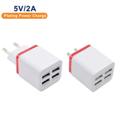 China Cell Phone Wholesale Price 5 Multi Colors 5v 2.4a Universal Portable Small Us Eu Plug 4 Ports Fast Usb Travel Wall Charger for sale