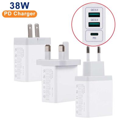 China UK European EU USA American Dual USB QC3.0 Micro USB Wall Charger CE RoSH Mobile Phone FCC PD Port 38W for sale