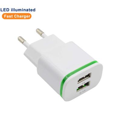 China Mobile Phone New Arrival Us/Eu Plug 12wfast Charger 2022 Led Light Adapter Double Usb Wall Charger for sale