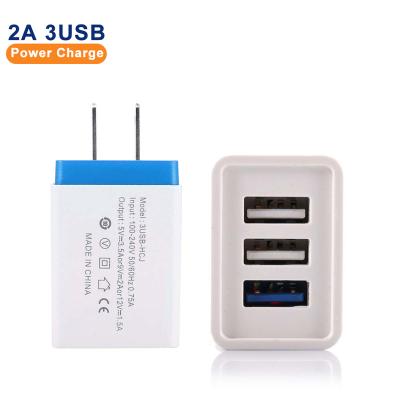 China High Grade Mobile Phone Fast Power Wall Charger 5v 2.4a 18w Home Travel 3 Usb Us/Eu/Uk Plug Fast Charger for sale