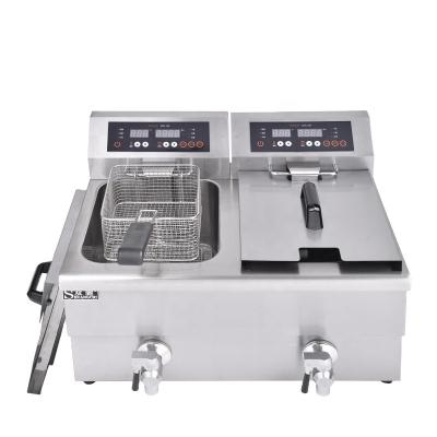 China Computer Panel Good Quality 2 Tank 2 Basket Electric Deep Fryer Oven Commercial Deep Fryer with Computer Panel 12LX2 for sale