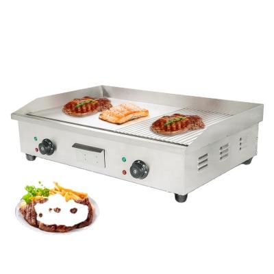 China Temperature Control CE Approval Stainless Steel Countertop Commercial Electric Bakeware Hot Plate Griddle With Line Design for sale