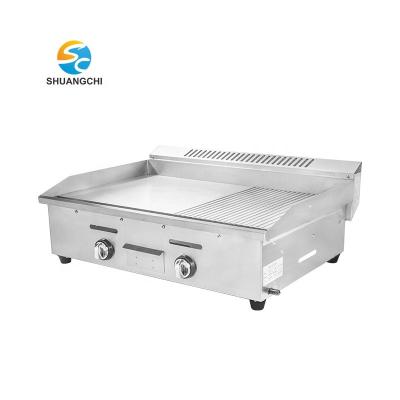 China Eco-Friendly Restaurant Professional Industrial Kitchen Smokeless 1/2 Gas Griddle Fluted Non-Stick Stainless Steel for sale