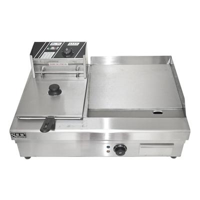 China 1/2 griddle oem china commercial griddle electric grill with fryer cast iron 2-in-1 BBQ griddle combo plate with deep fryer for pancake maker for sale