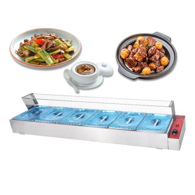 China Hotels Commercial Stainless Steel With 6 Basins 2/1 Pan Bain Marie With Glass Electric Table for sale