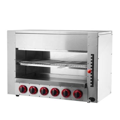 China Commercial Resturant Kitchen Equipment 6 Burners Meat Fish Smokeless Gas Salamander Commercial LPG Roasting Machine Stainless Steel Top Heating Grill for sale