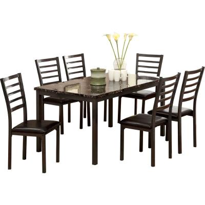 China Dining Set 7 Piece Faux Marble Metal Dining Table And Chairs Set For 6 Seaters for sale