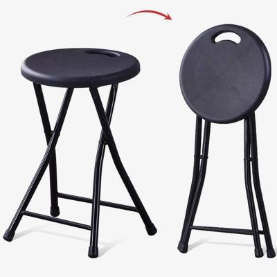 China stool home & Portable Ottoman Metal And Plastic Round Seat Folding Stool Lightweight Outside Fold Up Chair With Handle for sale