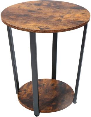 China (Size) Adjustable Round Side Table, Nightstand Beside Table with 2-Tier Small Sofa Couch Table with Frame Rustic Metal Brown for sale