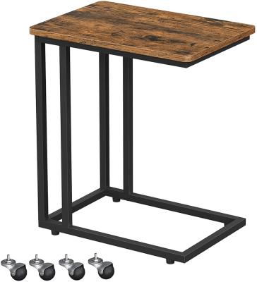 China (Height) Adjustable Side Table C Shaped Snack Table with Metal Frame, Rolling Casters, for Living Room, Bedroom, Rustic for sale