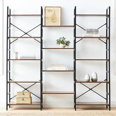 China 5-Tier Convertible Triple Wide , Wood And Metal Bookcase Furniture For Home And Office Display Shelf for sale