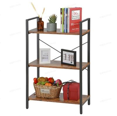 China Best Choice Convertible Products 3 Tier Rustic Industrial Shelf Display Metal Frame With Wooden Shelf-Brown for sale