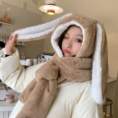 China Lovely Rabbit Ears Plush Winter Warm Long Hat Scarf Gloves Set for sale