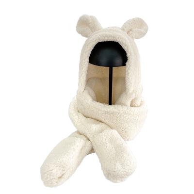 China New Style Medium Winter Teddy Bear Ear Hat Scarf Gloves Thick Warm Set for sale