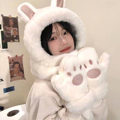 China MOQ Winter Lovely Children Christmas Rabbit Ear Adult Winter Plush Women's Hat Scarf Gloves Set Warm Set for sale