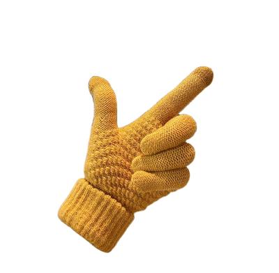 China Touch Screen Plush Winter Touch Solid Acrylic Knitted Warm Gloves for sale