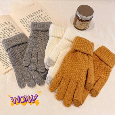 China Touch Screen Plush Winter Touch Solid Acrylic Knitted Warm Gloves for sale