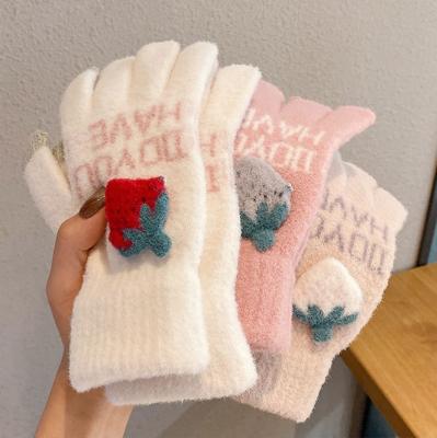 China Bel Touch Screen Strawberry Winter Running Fluffy Plush Warm Gloves for sale