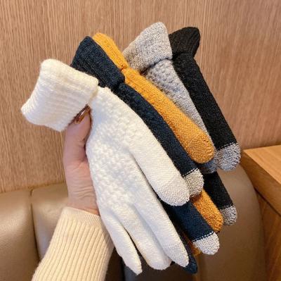 China High Quality Fluffy Touch Screen Plush Winter Solid Acrylic Knitted Warm Gloves for sale