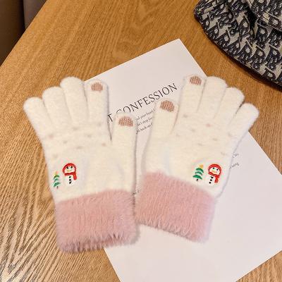 China Available touch in stock lovely plush acrylic Christmas winter high quality cheap knitted warm gloves for sale