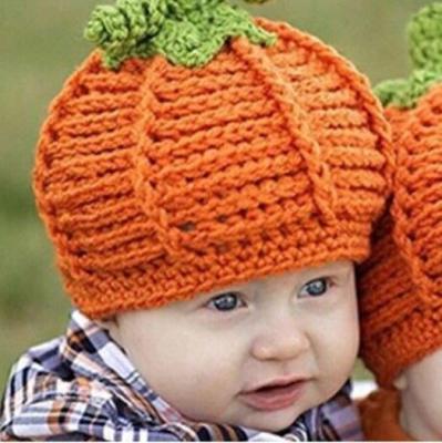 China JOINT Wholesale Hot Sale Crochet Winter Pumpkin Baby Kids Knitted Halloween Beanie Hats for sale