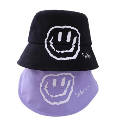 China Multi Color Adjustable Lovely Big Smiley Baby Kids Bucket Hats Cute Image Print for sale