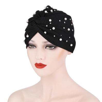 China Wholesale Multi-Functional Rivet Fashionable Multi-Function Night Cap Pearl Cotton Color Turban Muslim Hijab Hat for sale